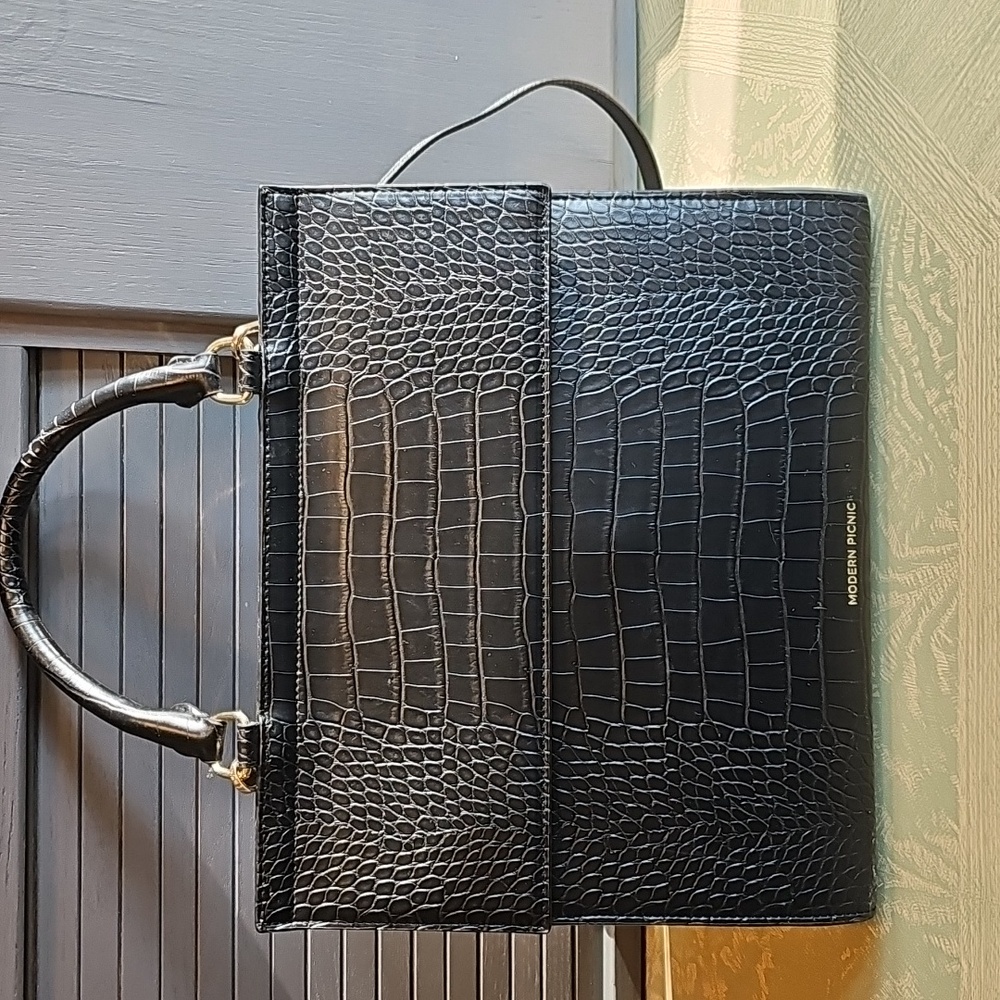 Modern Picnic Large Luncher in Black Faux Crocodile